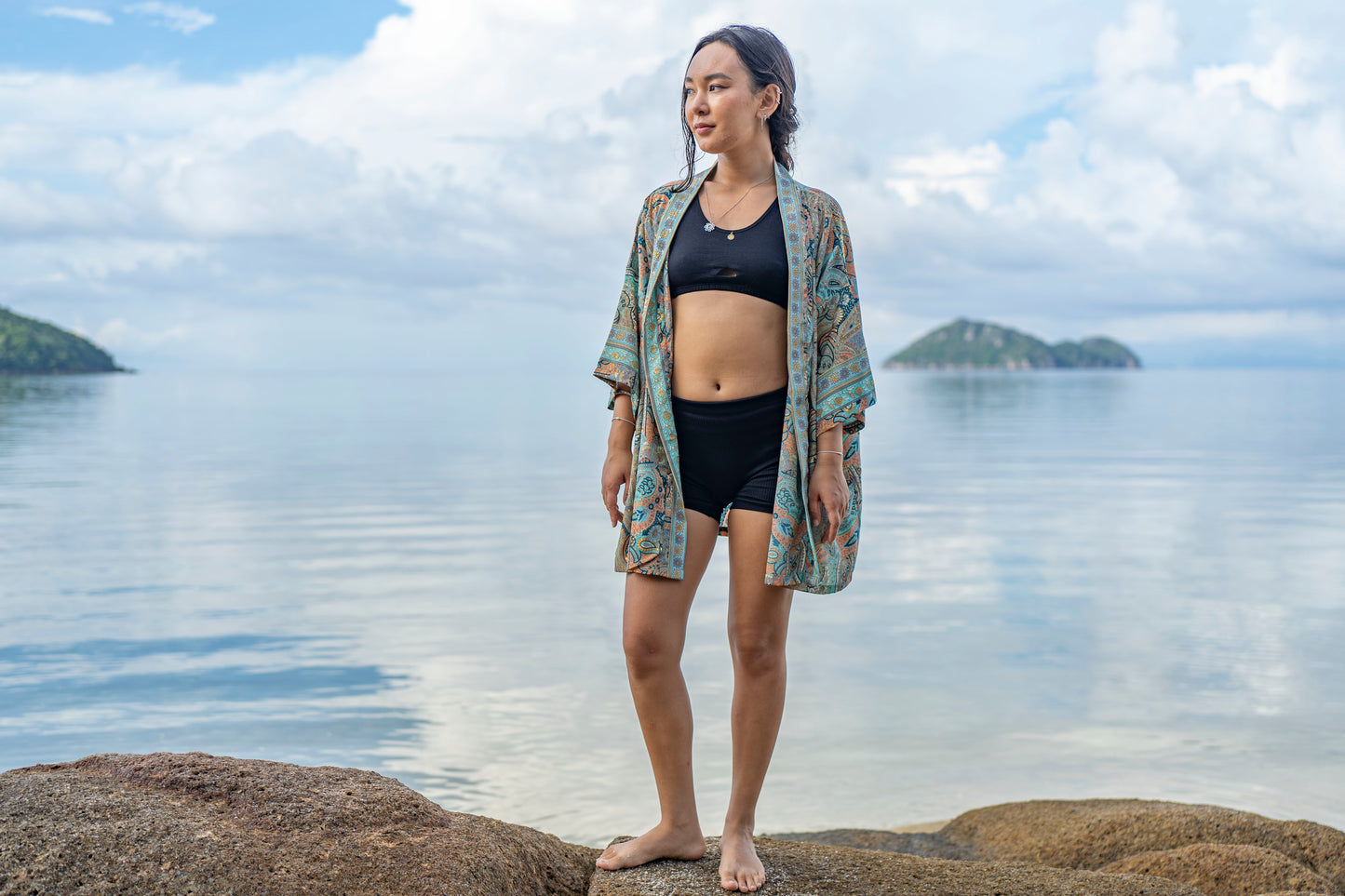 colorful patterned kimono, blouse, cover-up, light jacket