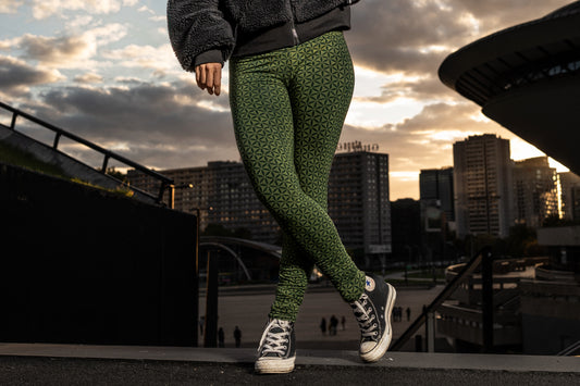 Batik Yoga Leggings Muster der Lebensblume in grün