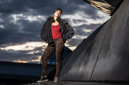 Block print leggings with floral pattern in black 