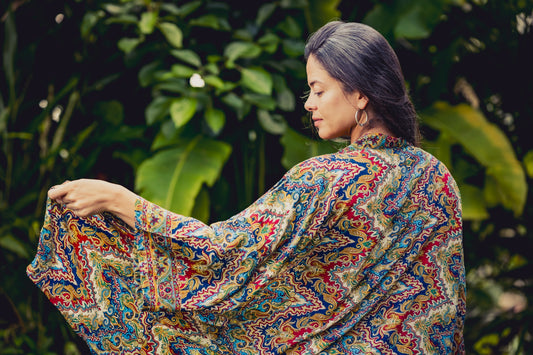 Leichter Boho Kimono mit buntem Paisley-Muster – luftige Kimono-Jacke für Damen rot/ blau/ gelb/ grün