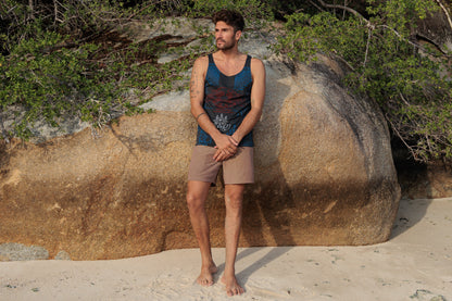 Patterned Sak Yant tank top for men in gray