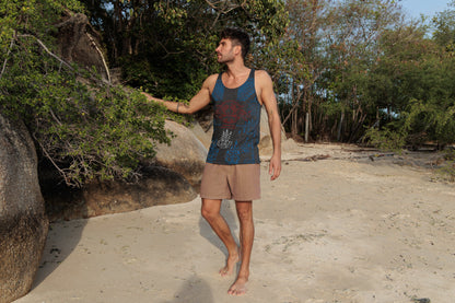 Patterned Sak Yant tank top for men in gray