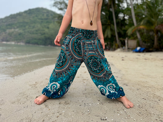 blue pink patterned harem pants for children 