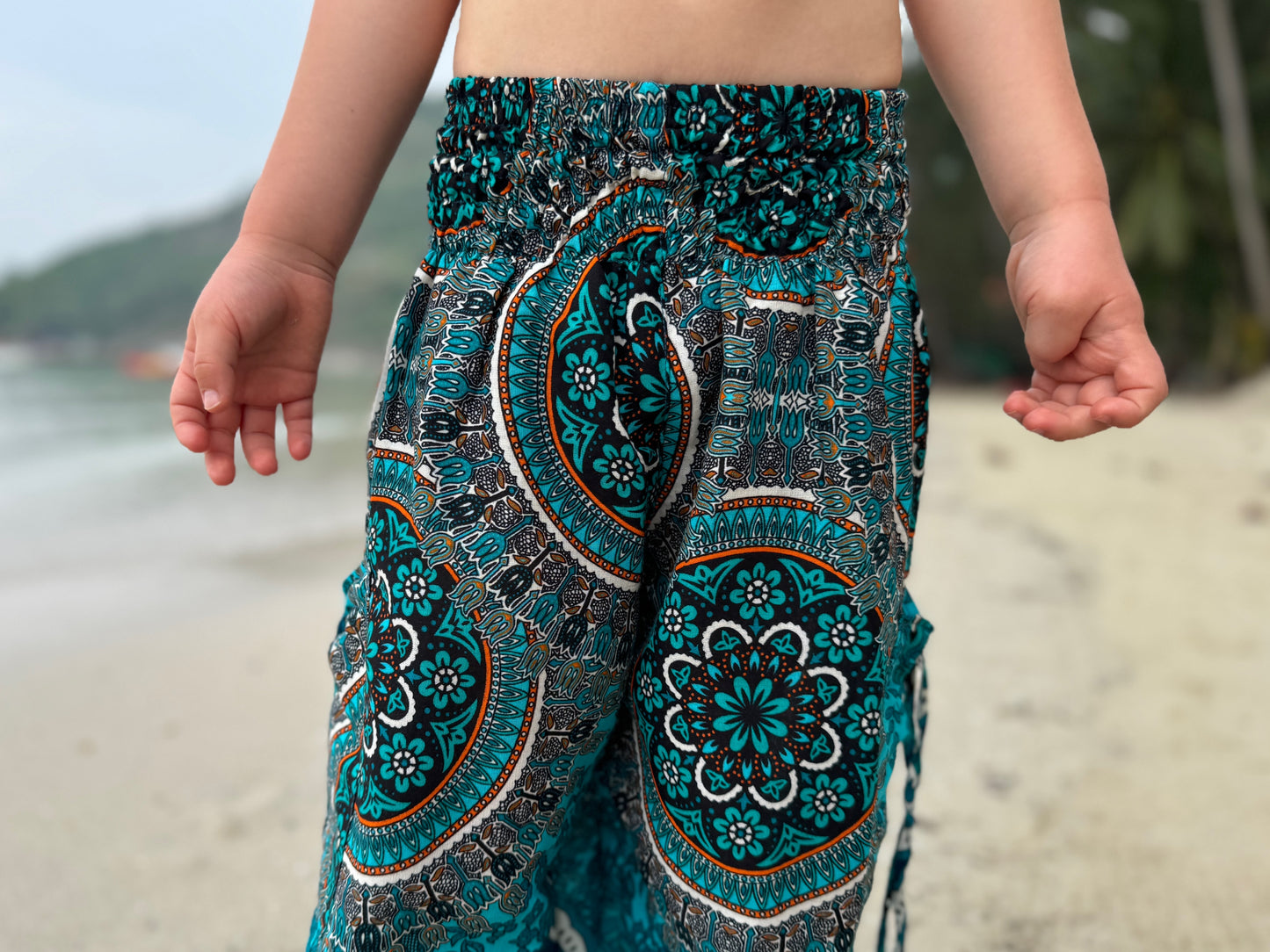 blue pink patterned harem pants for children 