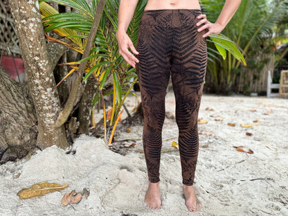 Batik Yoga Leggings mit floralem Print in braun schwarz