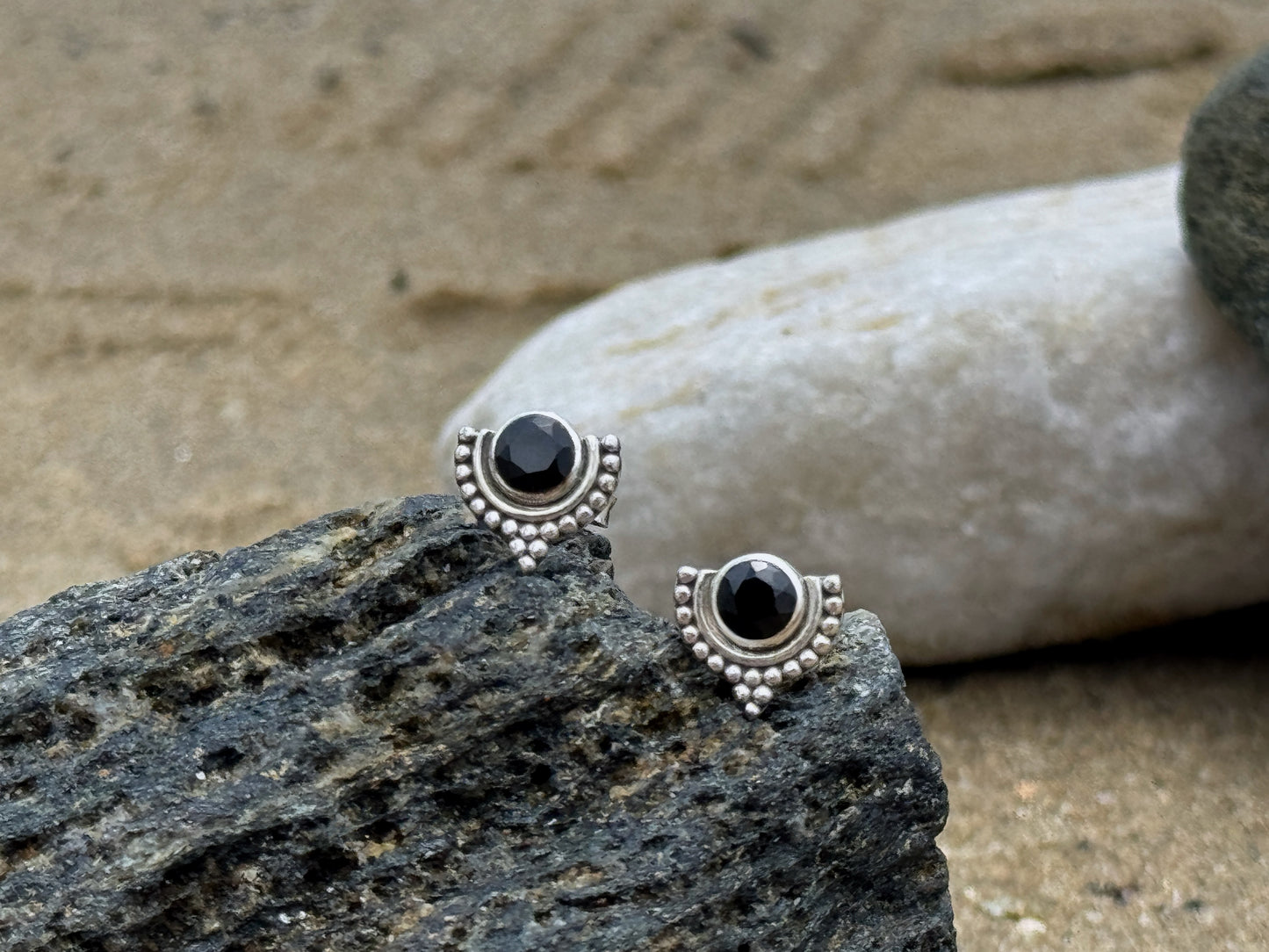 Silver half lotus flower stud earrings 