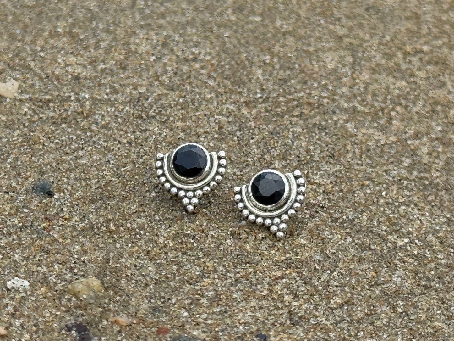 Silver half lotus flower stud earrings 