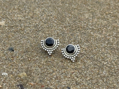 Silver half lotus flower stud earrings 
