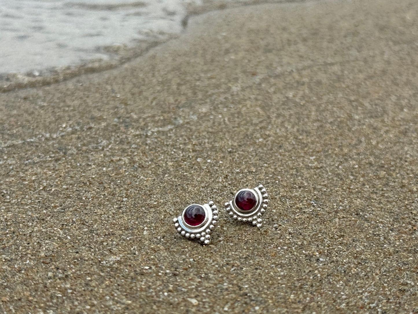 Silver half lotus flower stud earrings 