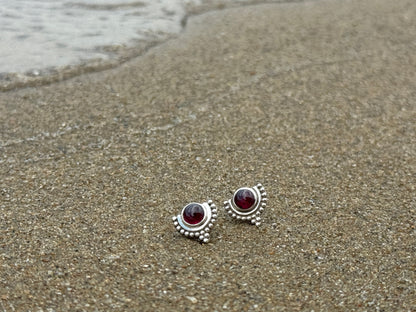 Silver half lotus flower stud earrings 
