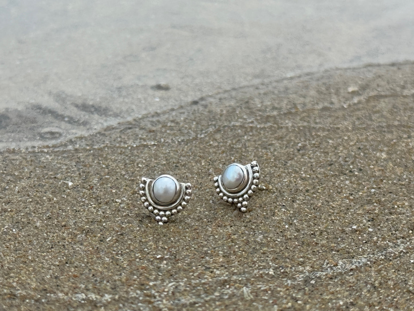 Silver half lotus flower stud earrings 