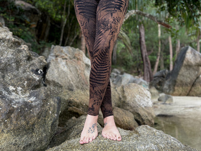 Batik Yoga Leggings mit floralem Print in braun schwarz