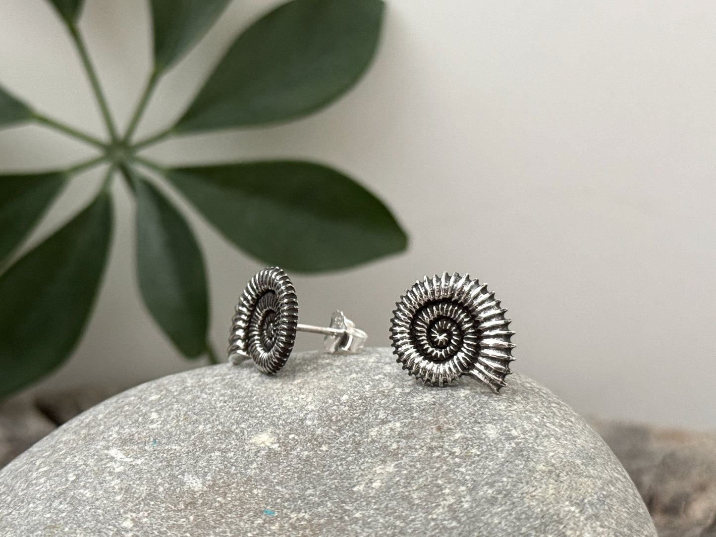 Silver half lotus flower stud earrings 