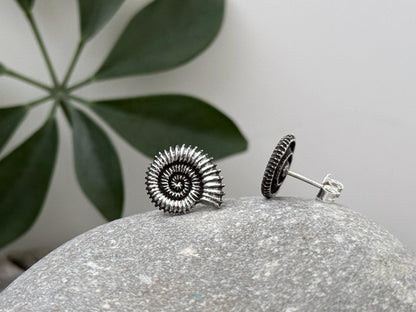 Silver half lotus flower stud earrings 