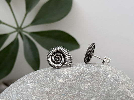 Silver half lotus flower stud earrings 