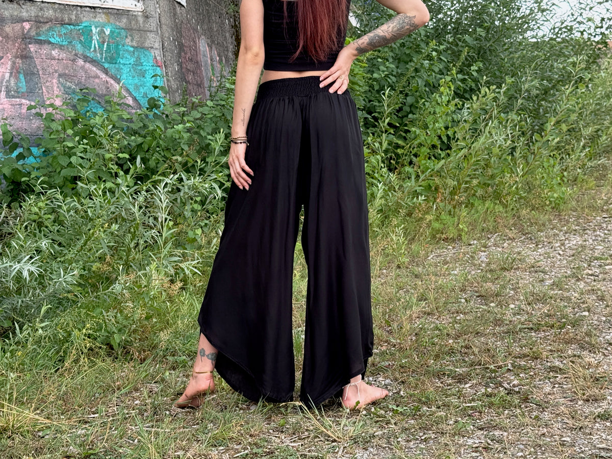 Boho Wickelhose für Damen in einfarbig schwarz