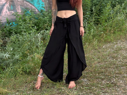 Boho Wickelhose für Damen in einfarbig schwarz