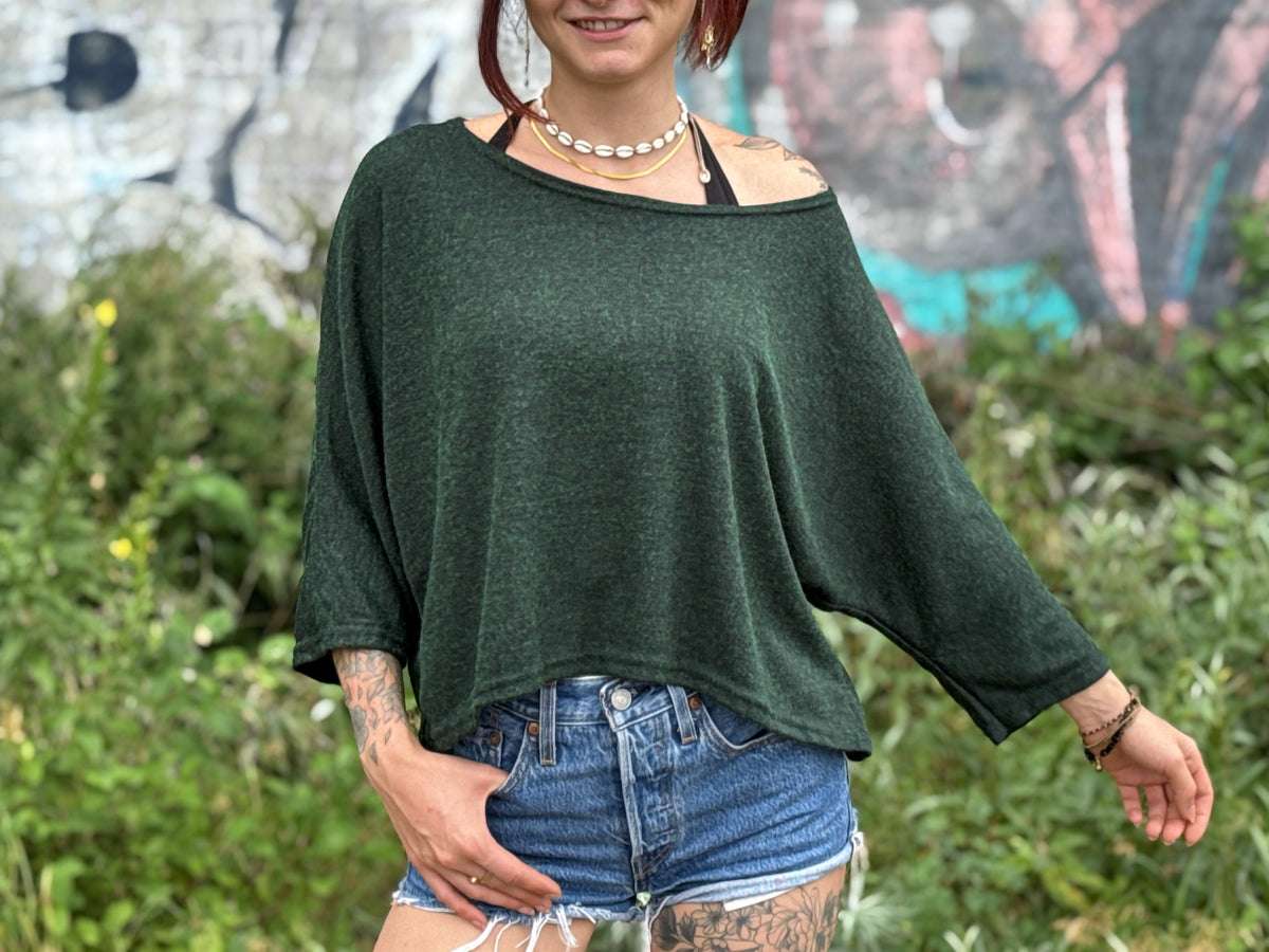 halblanges lockeres Shirt in dunkelgrün