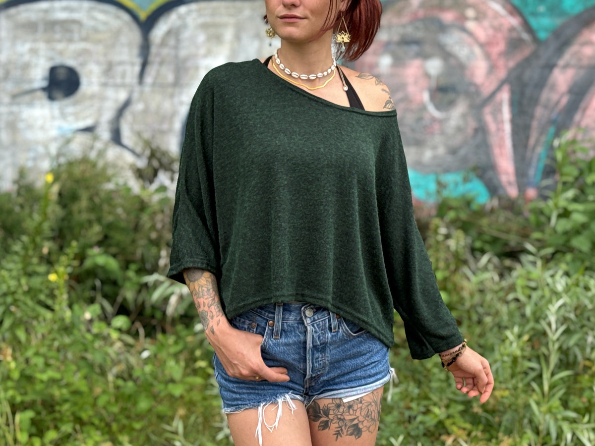 halblanges lockeres Shirt in dunkelgrün