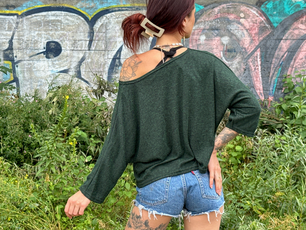 halblanges lockeres Shirt in dunkelgrün