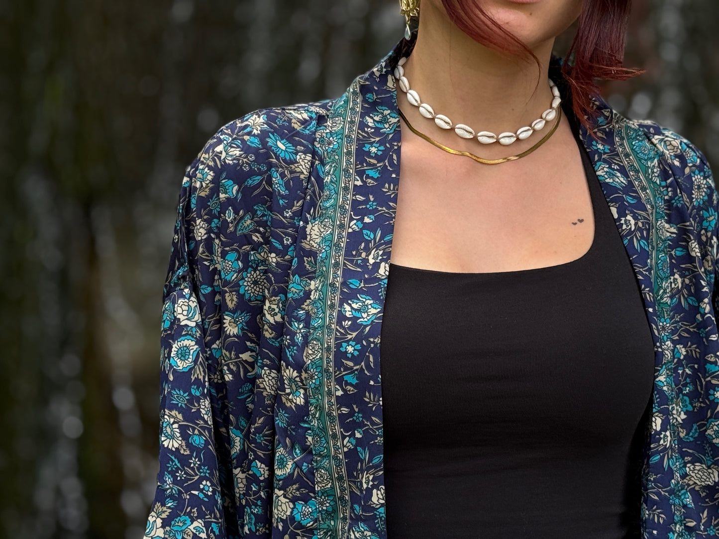 blue orange patterned kimono, blouse, cover-up, light jacket
