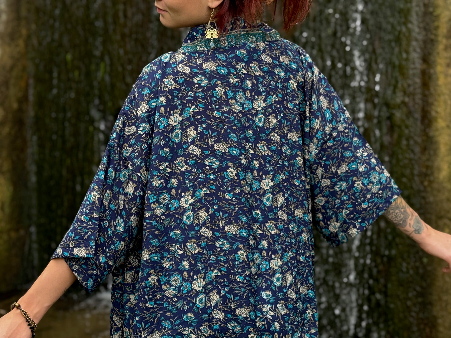 blue orange patterned kimono, blouse, cover-up, light jacket