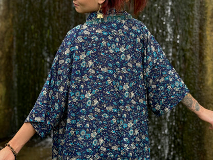 blue orange patterned kimono, blouse, cover-up, light jacket