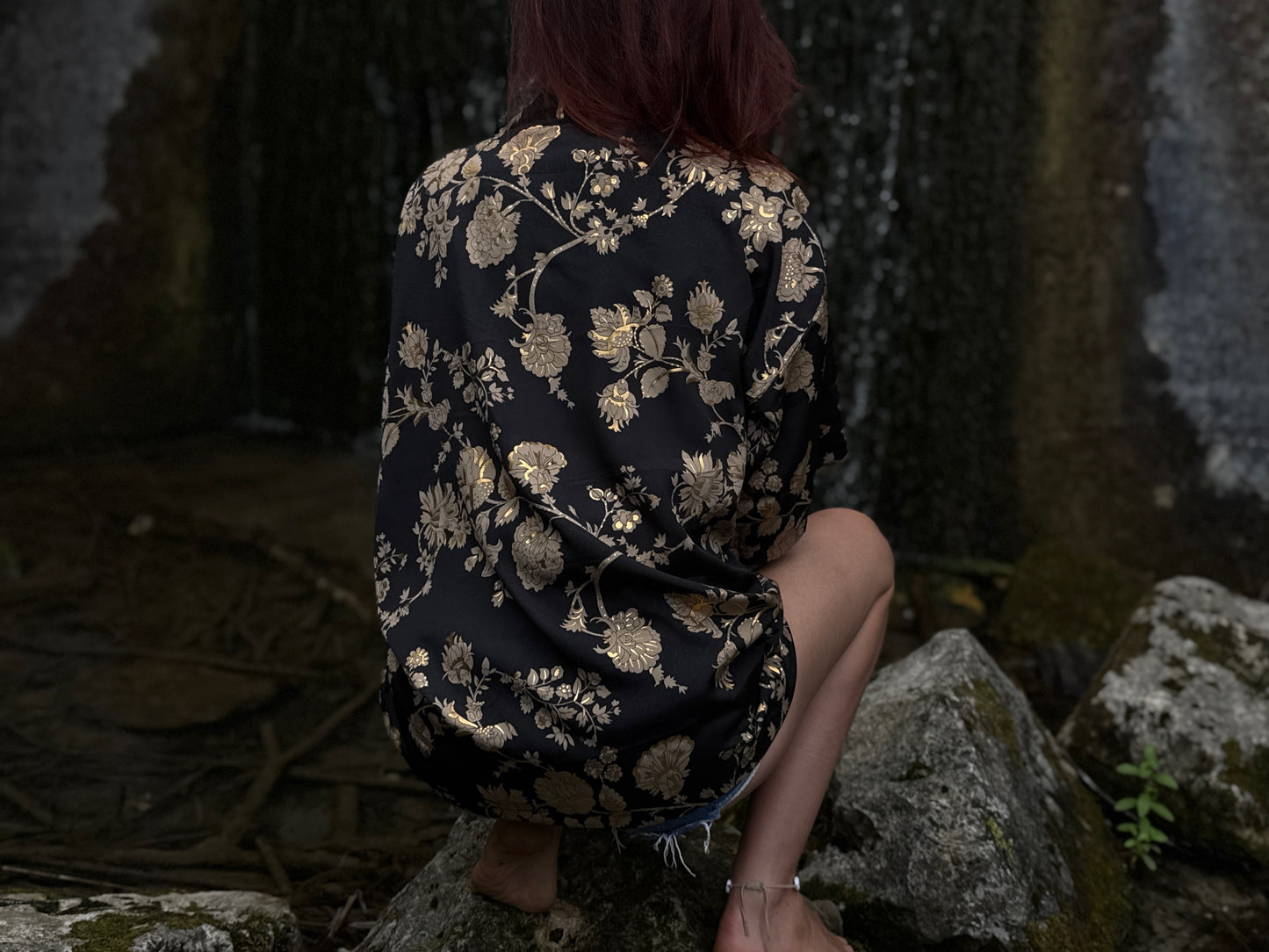blue orange patterned kimono, blouse, cover-up, light jacket
