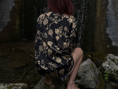 blue orange patterned kimono, blouse, cover-up, light jacket