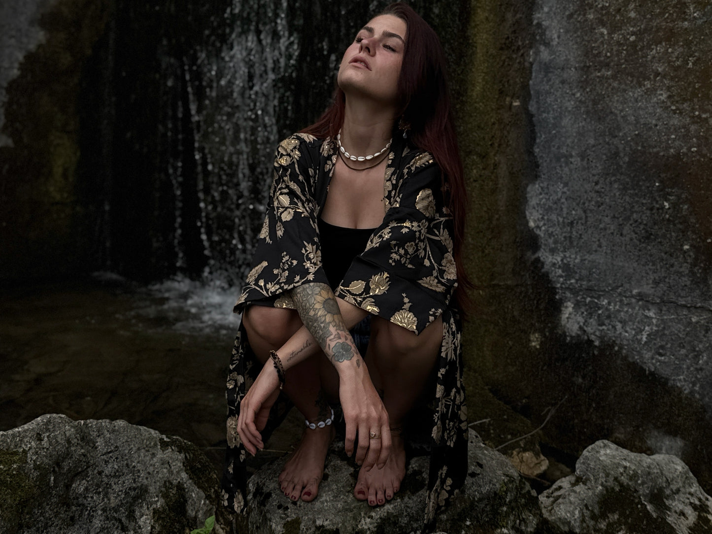 blue orange patterned kimono, blouse, cover-up, light jacket