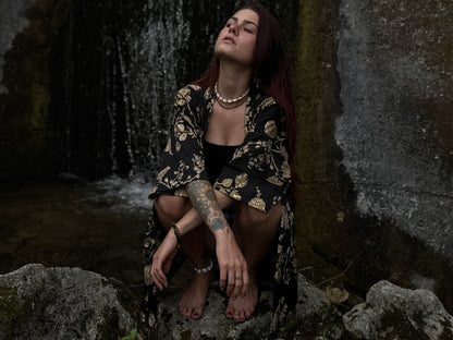 blue orange patterned kimono, blouse, cover-up, light jacket