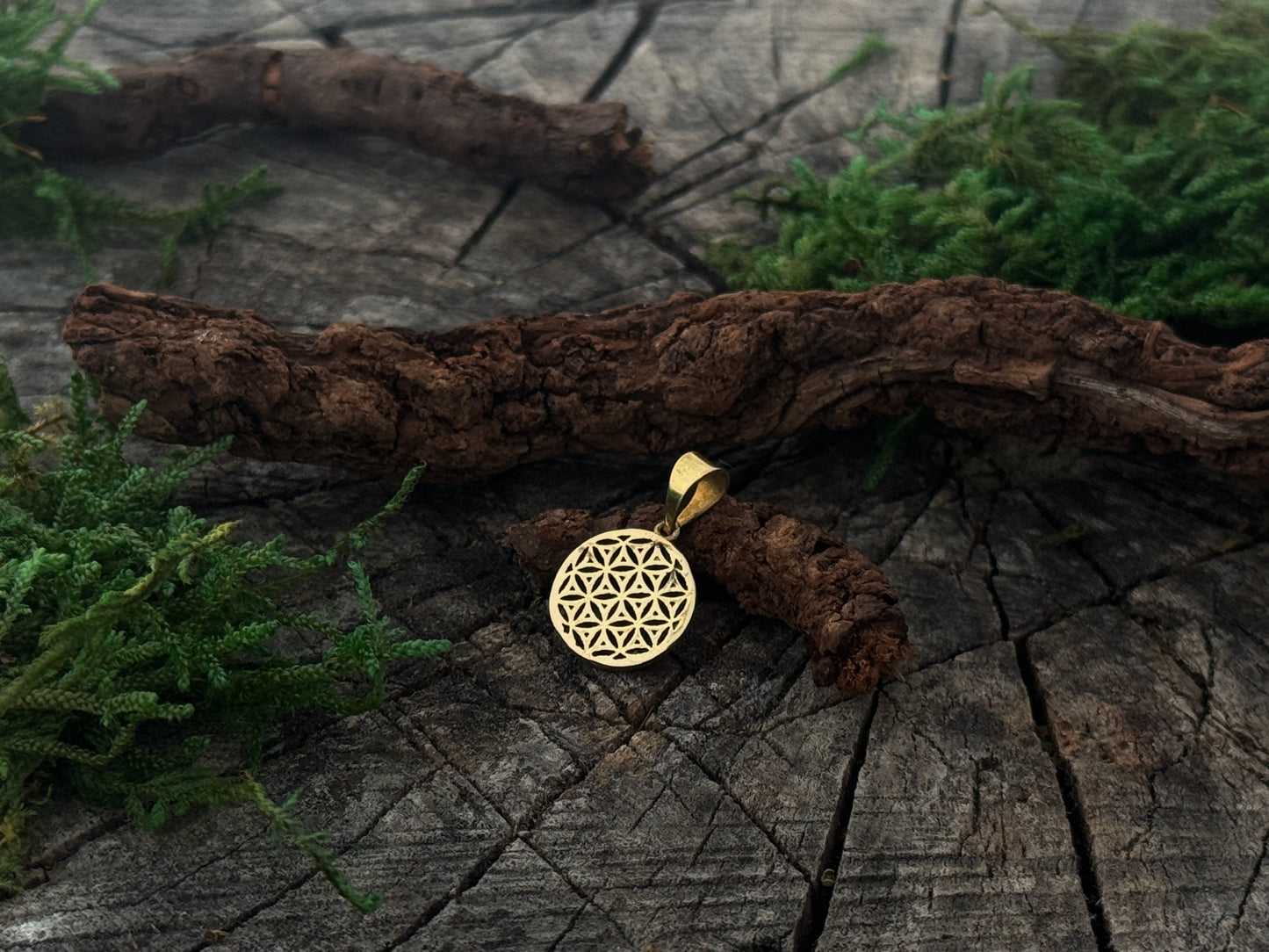 Chain with the motif of the flower of life made of brass 