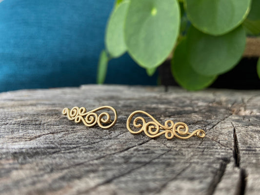 Ear climber earrings with spirals gold plated 
