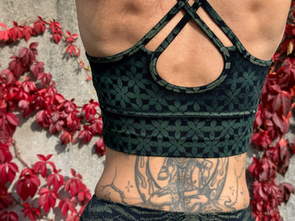 Batik Yoga Top mit geometrischem Blumen Print in blau grün schwarz