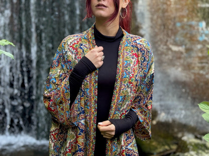 Leichter Boho Kimono mit buntem Paisley-Muster – luftige Kimono-Jacke für Damen rot/ blau/ gelb/ grün