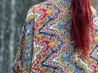 Leichter Boho Kimono mit buntem Paisley-Muster – luftige Kimono-Jacke für Damen rot/ blau/ gelb/ grün