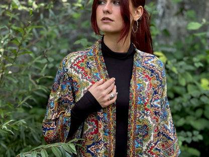 Leichter Boho Kimono mit buntem Paisley-Muster – luftige Kimono-Jacke für Damen rot/ blau/ gelb/ grün