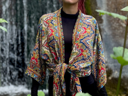 Leichter Boho Kimono mit buntem Paisley-Muster – luftige Kimono-Jacke für Damen rot/ blau/ gelb/ grün