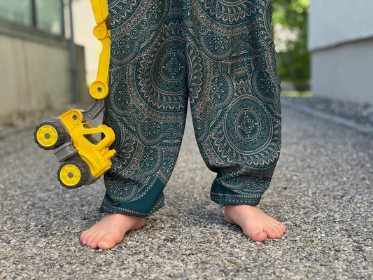 blue pink patterned harem pants for children 