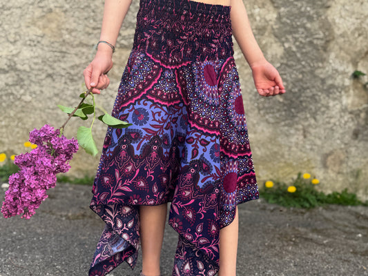 verspielter Sommerrock für Kinder mit Fransen, Zipfelrock, Fransenrock, Elfenrock für Mädchen, rosa lila