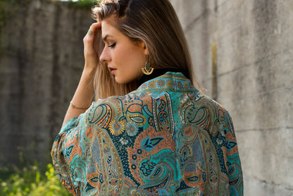 colorful patterned kimono, blouse, cover-up, light jacket