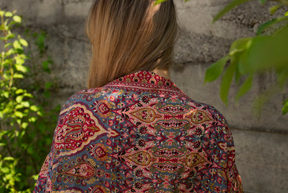 red patterned kimono, blouse, cover-up, light jacket