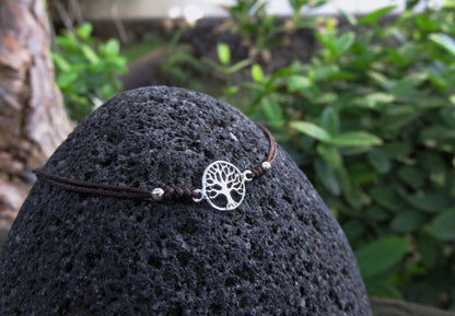 Bracelet with tree of life made of silver in brown, unisex 