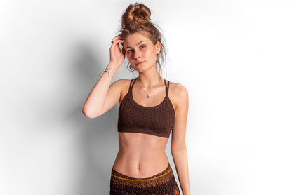 Yoga top with the flower of life pattern, brown 