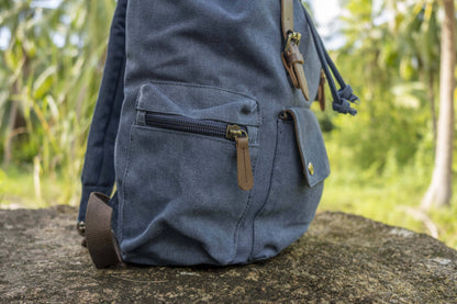 large casual canvas backpack with straps in blue 