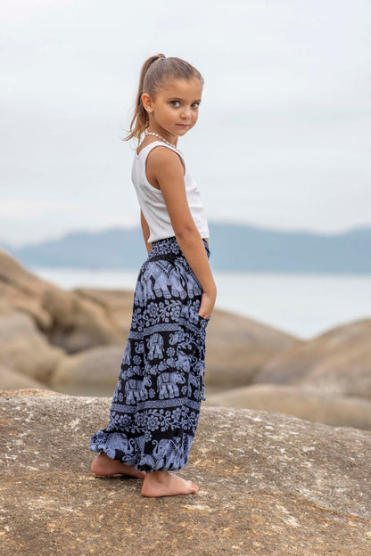 Airy blue harem pants with elephants for children 