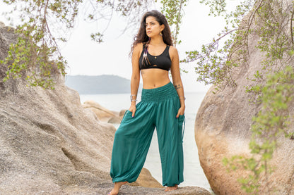 airy monochrome harem pants in turquoise 