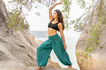 airy monochrome harem pants in turquoise 