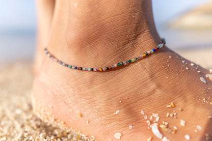 adjustable anklet with real small colorful stones 