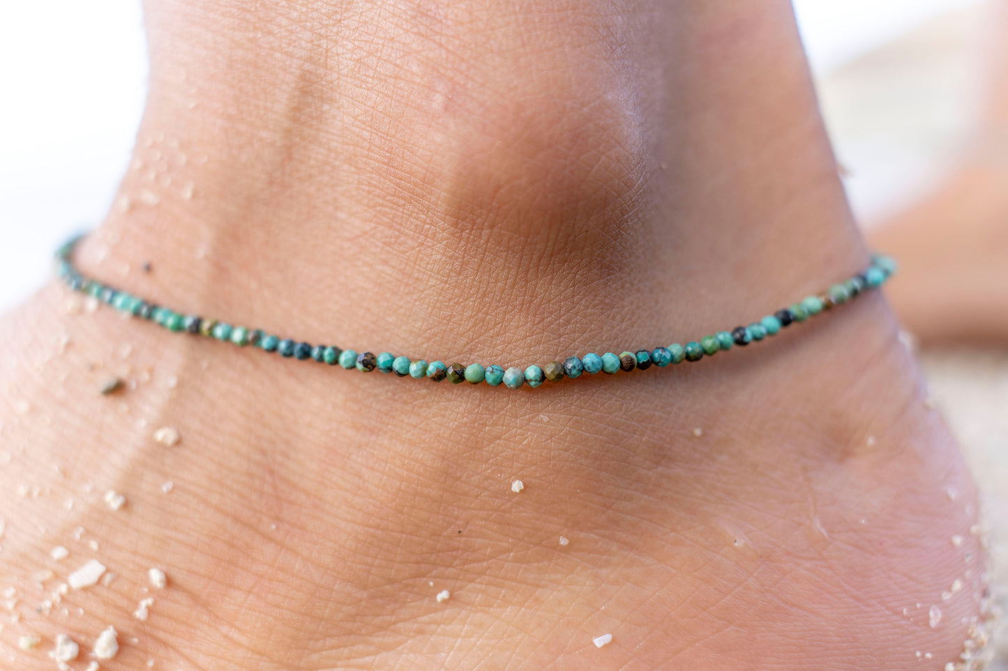 adjustable anklet with real small turquoise stones 
